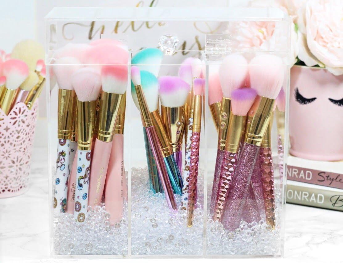 Acrylic Makeup brush holder with diamond beads