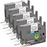 Replace for Brother Label Maker Tape TZe TZ 12mm 0.47 Laminated White Tape TZe-231 Compatible with P-Touch 1/2" Black on White TZE231 for PT-D220 D210 H110 D200 D400 1280 D610BT Ptouch Refills, 5-Pack