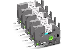 COLORTY Replace for Brother Label Maker Tape TZe-231 12mm 0.47 Laminated White Tape Compatible with P-Touch TZ TZe 1/2" Black on White TZE231 for PT-D220 D210 H110 D200 D400 1280 D610BT P710BT Refills, 5-Pack