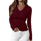 PRETTYGARDEN V Neck Cable Knit Sweaters for Women 2025 Long Sleeve Ribbed Fitted Pullover Tops Business Casual Fall Outfits