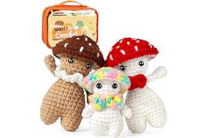 Crochetobe Crochet Kit for Beginners, Crochet Animal Kit Includes Step by Step Instructions and Video Tutorials, Complete Beginner Crochet Kit for Adults Kids, Cute Crochet Mushroom Doll Family