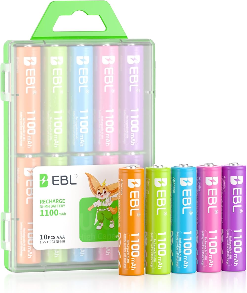 EBL AAA 1100mAh Ni-MH Rechargeable Batteries 10 Pack with Storage Case
