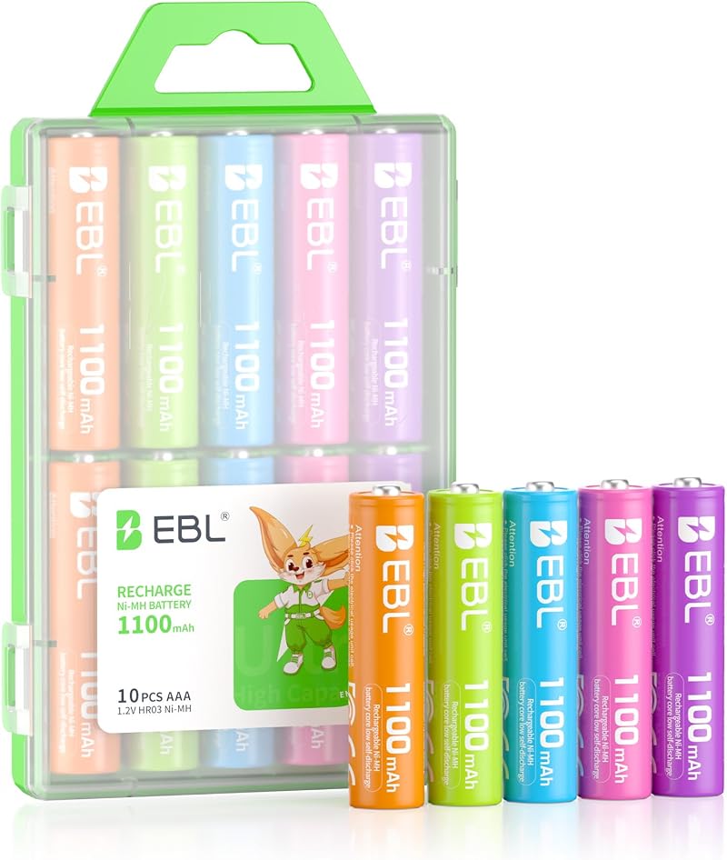 EBL AAA 1100mAh Ni-MH Rechargeable Batteries 10 Pack with Storage Case