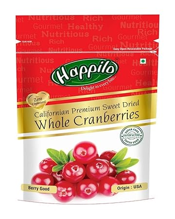 HappiloPremium Californian Dried and Sweet Whole Cranberries, 200g