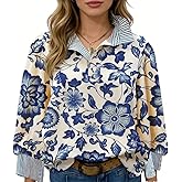 CHERRYBETTY Women's Floral Blouses Dressy Casual V Neck Button Down Shirts Long Sleeve Boho Tops 2025