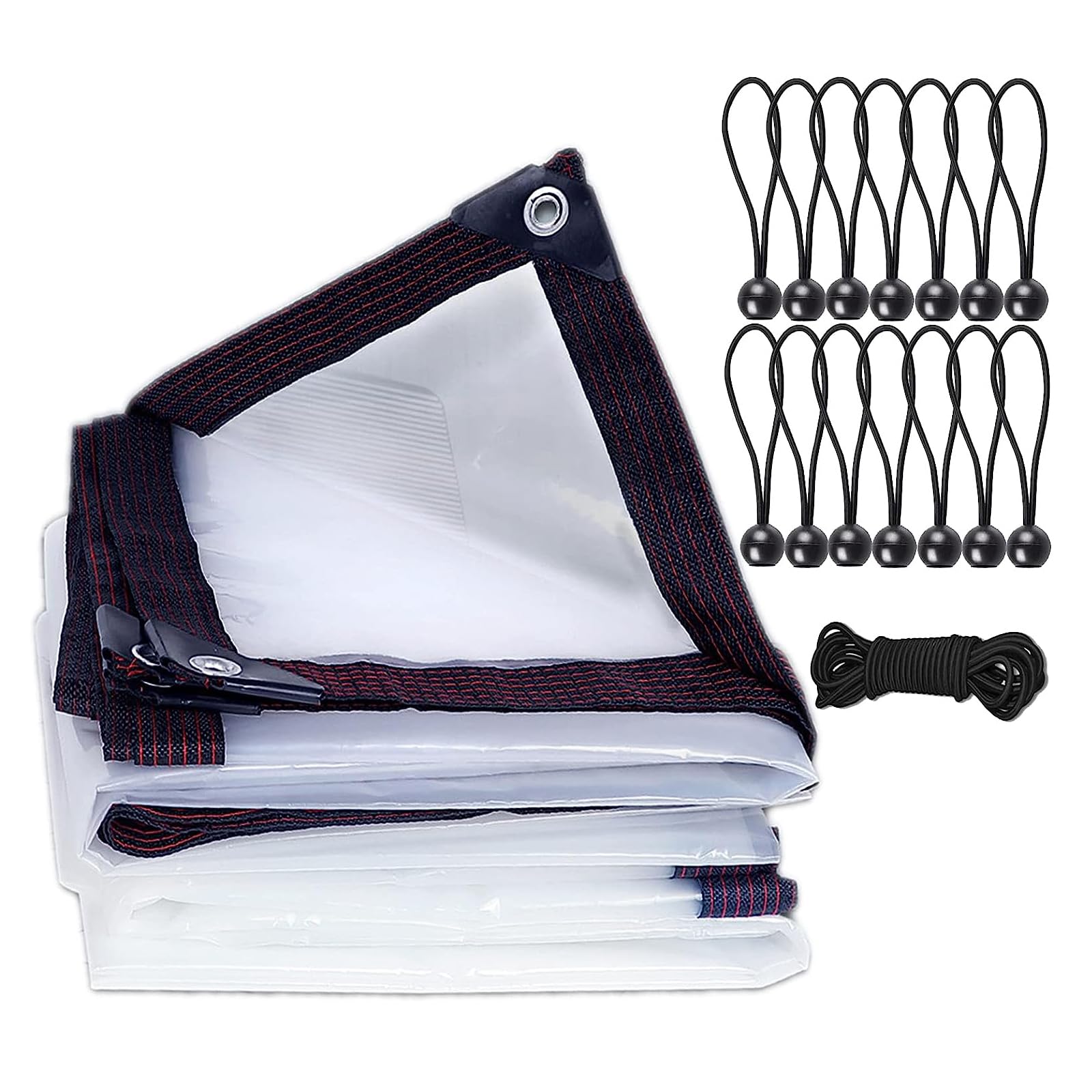 Clear tarpaulin Waterproof heavy duty,with eyelets tarpaulin Cover,Windproof transparent tarpaulin Cover,For plant greenhouses, gardens and balconies,with 14 Bungee Balls and 6 M Ropes (3m x 6m)