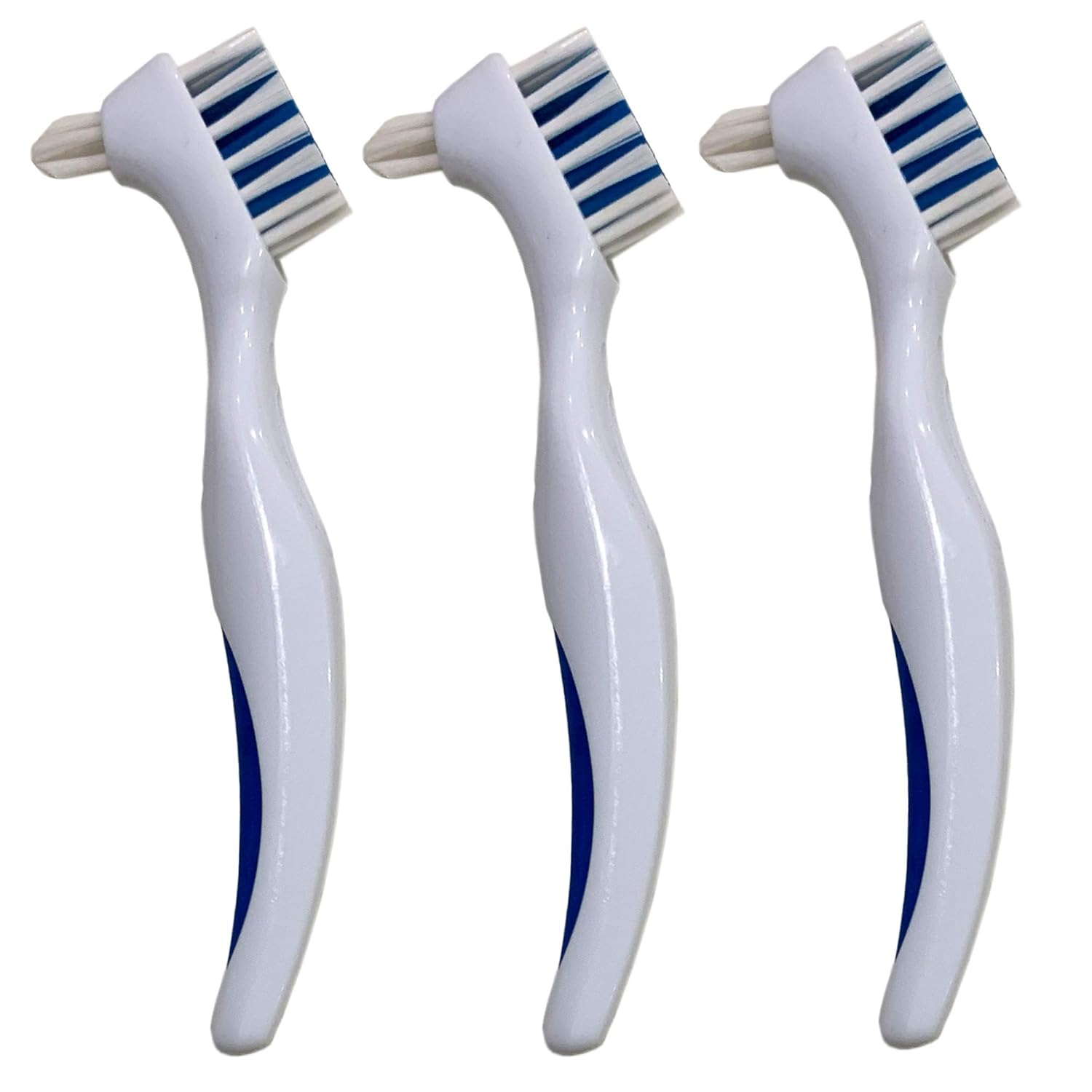 Denture Cleaner Brushes - Dual Sided Toothbrush with Ergonomic Rubber Handle for Dental Denture Care - Cleaning Brush Set 3-Pack FREE Eyeglass Pouch : Beauty