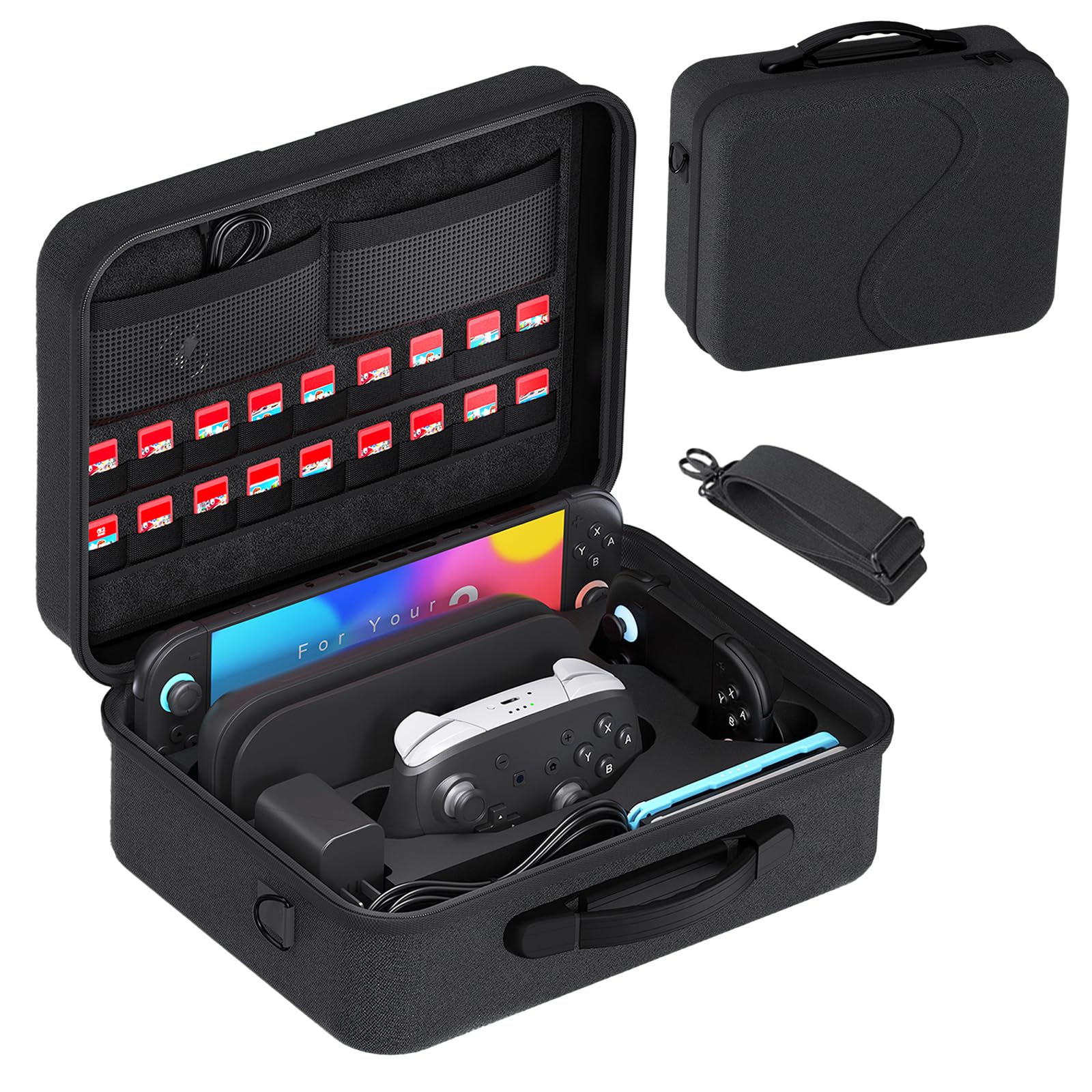 Gaekol All in One Carrying Case for Nintendo Switch 2(2025), Protective Large Hard Travel Case for Storage Switch 2, Pro Controller, Joy-Cons Grip, Dock, 18 Game Card Slots and Accessories, Black