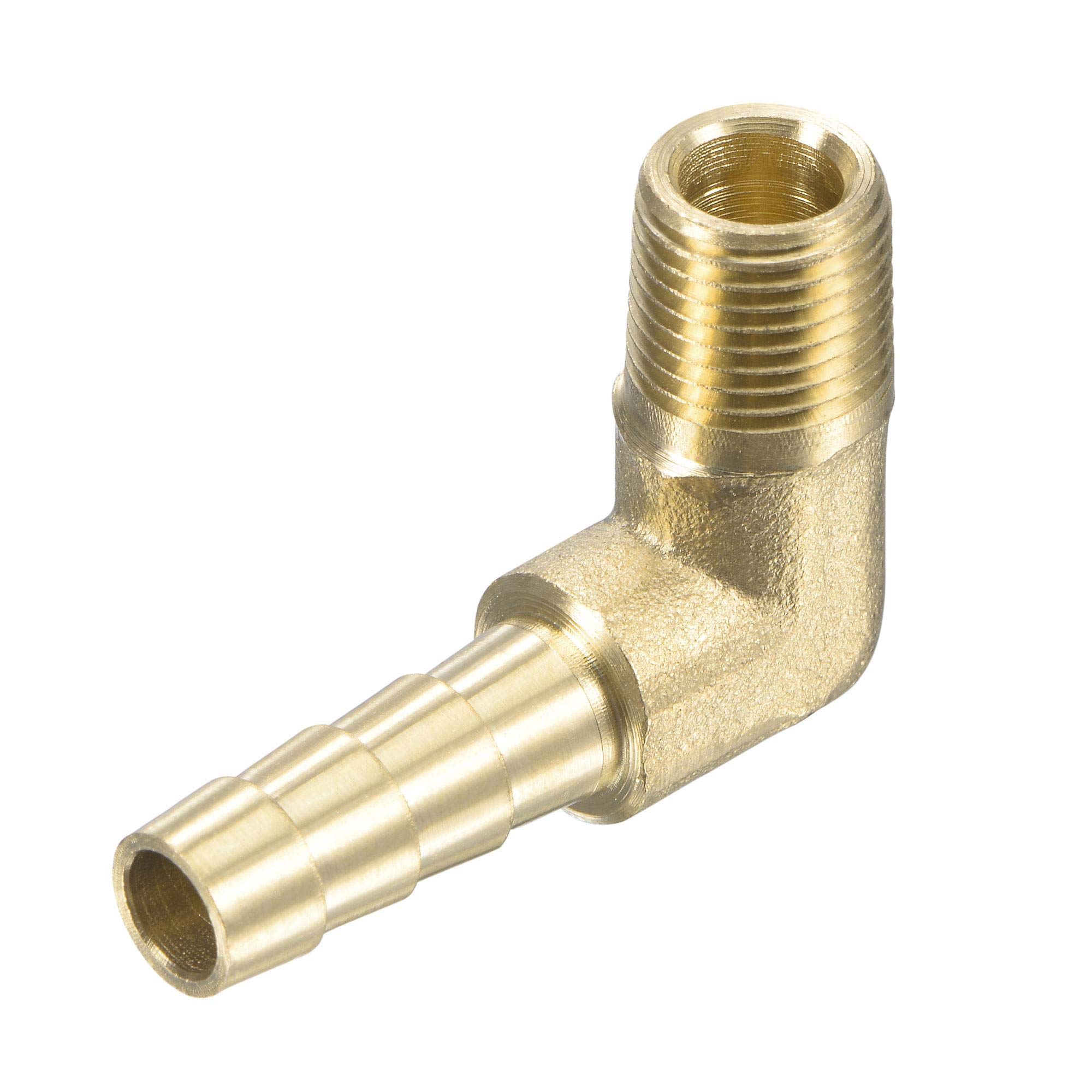 sourcing map Brass Hose Barb Fitting Elbow 1/4 Inch x 1/8 NPT Male Thread Right Angle Pipe Connector