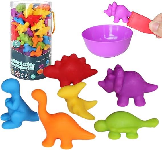 Dinosaur Counter Play Act Counting Toy Set with Matching Sorting Cups Toddler Game for Pre