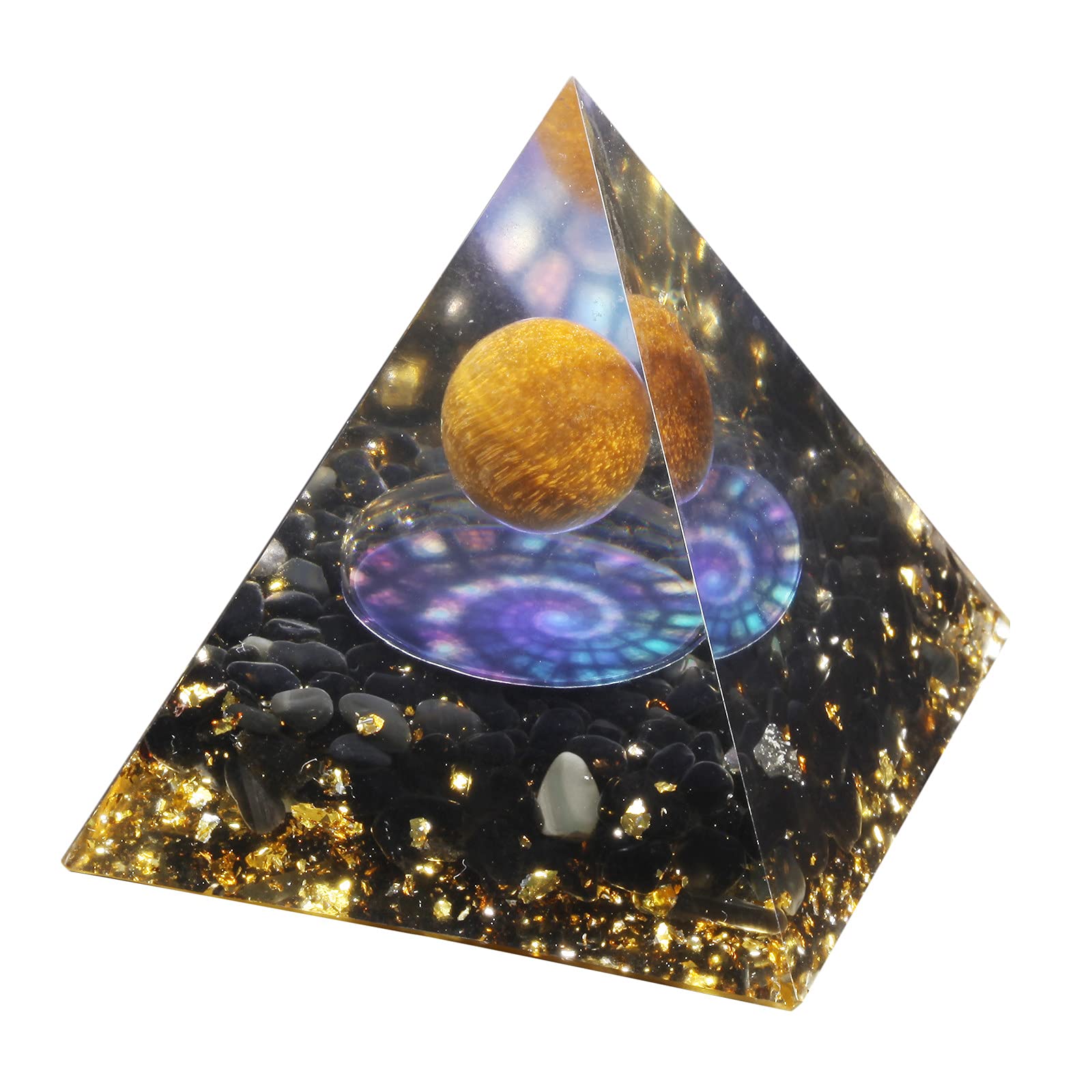 Nupuyai Tiger's Eye Sphere Healing Crystal Pyramid with Gift Box, Spiral Symbol Spiritual Ornament Quartz Point Reiki Energy Figurine for Protection