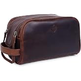 TRISKY Men's Leather Travel Toiletry Bag- Leather Toiletry Bags For Men &amp; Women With Water Resistant Lining, King-size Handcrafted BAG Dop Kits For Men Travel- Brown