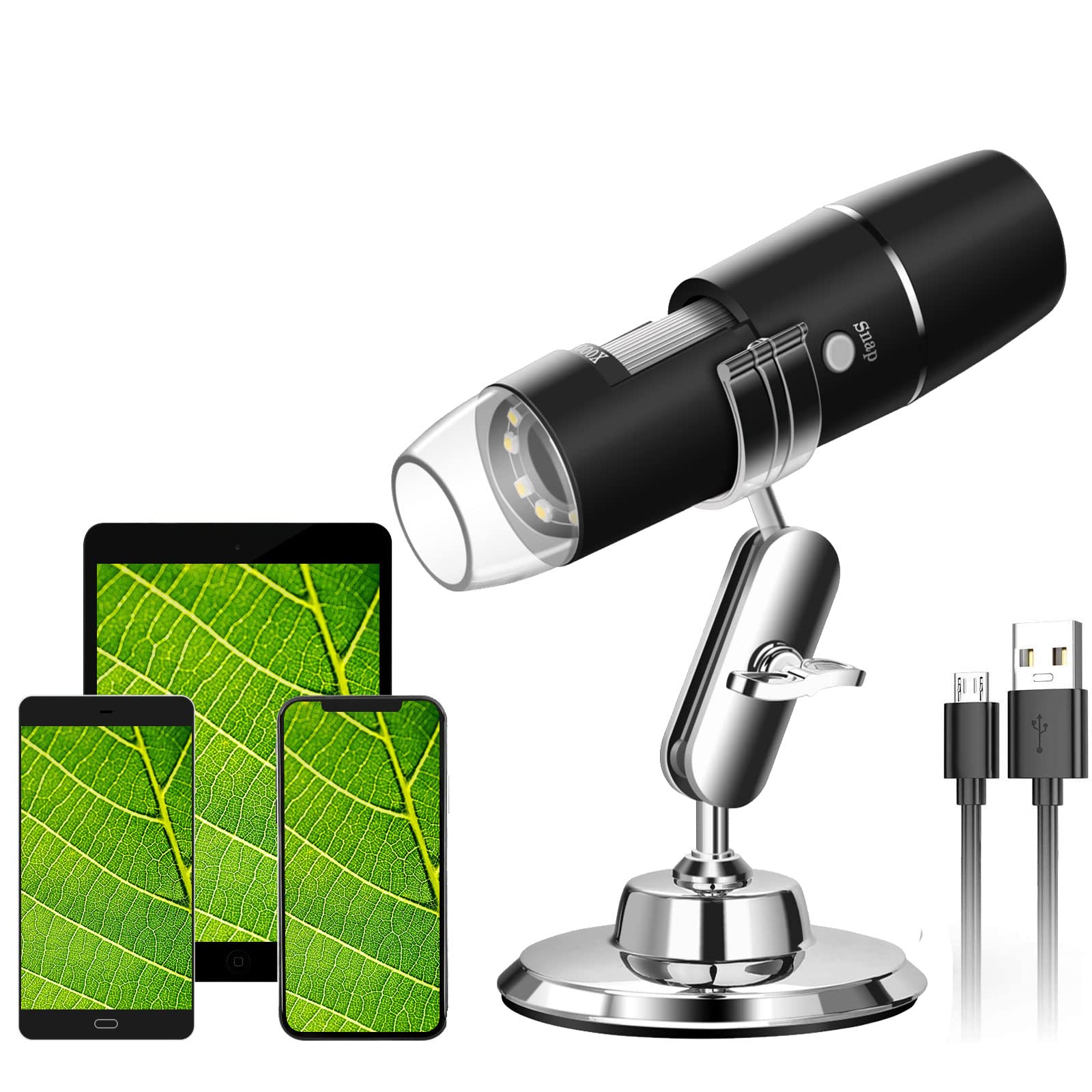 WADEO Wireless Digital Microscope, [1000X] [WiFi/USB] 8 LED Light Portable Handheld Microscope, Compatible with iOS, Android, Smartphone, Tablet