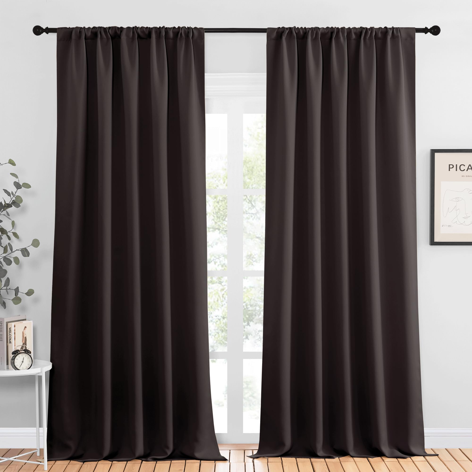 NICETOWN Blackout Curtains for Living Curtains, Toffee Brown, 2 Panels, 52 by 95, Room Darkening Window Curtain Panels, Easy-Care Solid Thermal Insulated Draperies/Drapes for Daughter Room Image