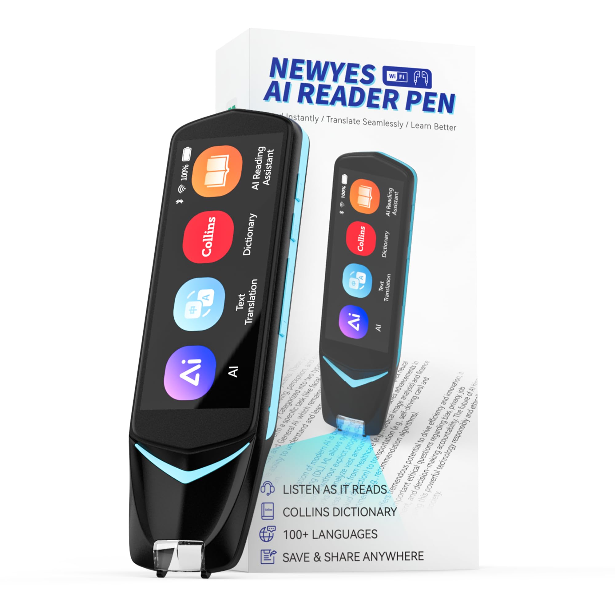 NEWYES Scan Reader Pen for Dyslexia,AI Reader Pen Supports Speech & Scan to Text Translation, AI Homework Check, designed to support readers with dyslexia