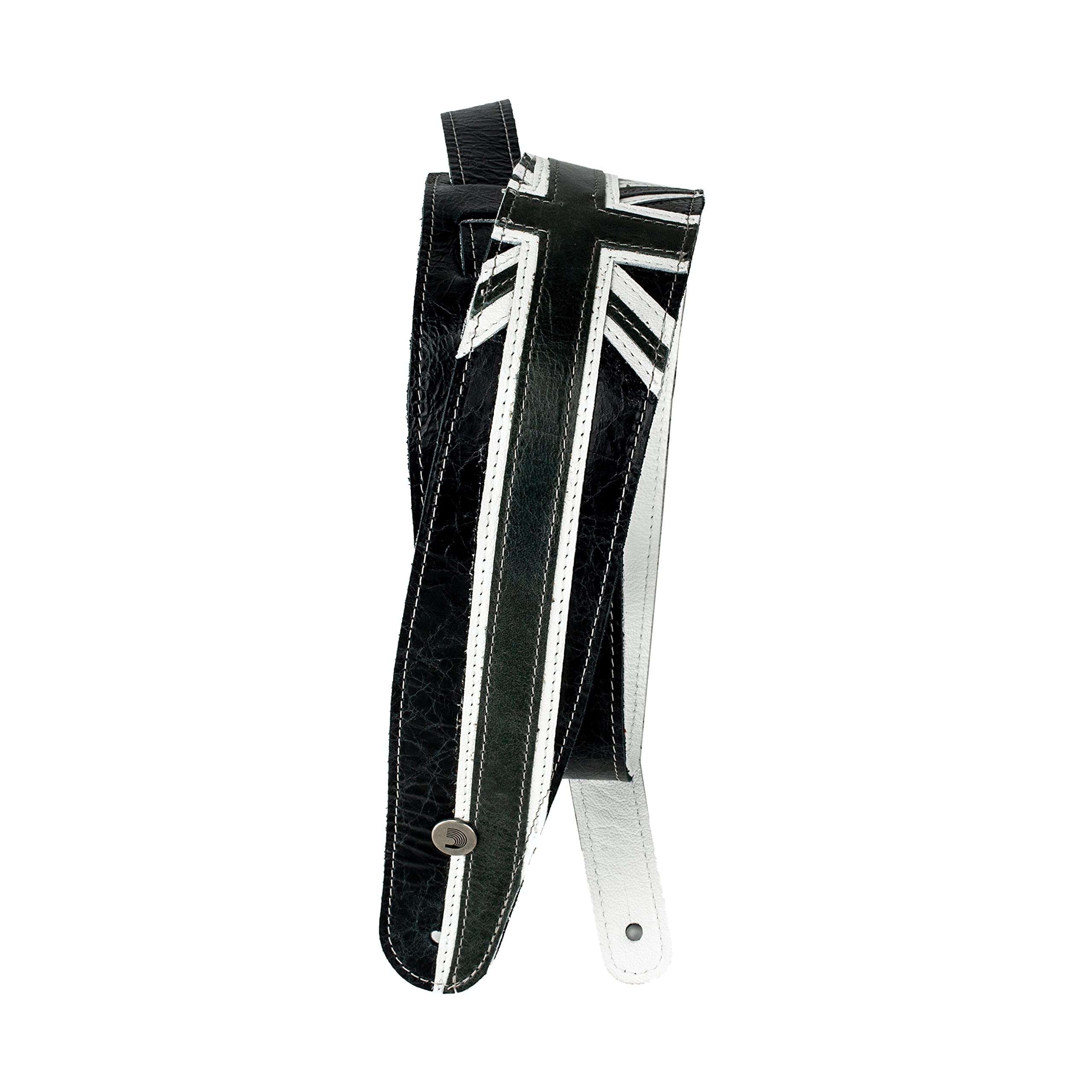 Planet Waves D'Addario Leather Adjustable Guitar Strap, Black & White Union Jack