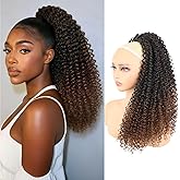 Rafabcici Long Curly Drawstring Ponytail for Black Women,18 Inch Synthetic Afro Kinky Curly Ponytail Extension,Clip in Ponytail Hairpiece for Daily Use(T1B/33)