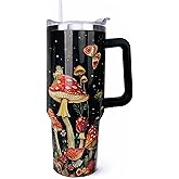 ZNYYZYBA 40oz Mushroom Tumbler with Handle Mushroom Gifts for Women Insulated Leak Proof Travel Coffee Mug, Reusable Stainless Steel Tumblers