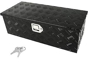 Gooeap 30 x 13 x 10 Inch Black Aluminum 5 Bar Tread Tool Box Truck Car Outdoor Trailer Pickup Underbody Toolbox, RV Storage Organizer, Underbed Tools Organizer W/Lock Latch w/Keys