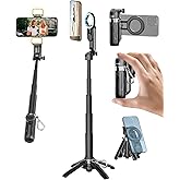 USKEYVISION Magnetic Mini Selfie Stick for iPhone with Light for MagSafe 4 in 1 Portable Pocket Phone Tripod for iPhone & And