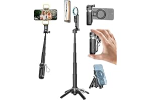 USKEYVISION Magnetic Mini Selfie Stick for iPhone with Light for MagSafe 4 in 1 Portable Pocket Phone Tripod for iPhone & And