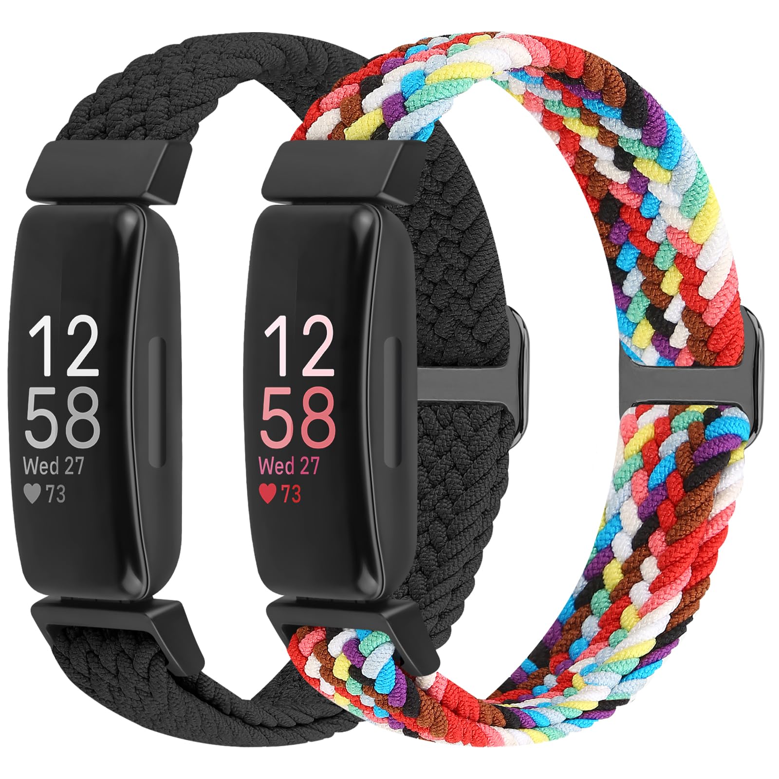 BTTNG 2 Pack Elastic Braided Straps Compatible with Fitbit Inspire 3/ Inspire 2/Inspire/Inspire HR/Ace 3/Ace 2 Women Men Kids, Adjustable Stretchy Wristbands Loop Sports Replacement Band