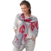 Long Silk Scarf, Artistic Hand Painted and Printed in Blue and Pink, Floral Chiffon Shawl, Designer Lightweight Scarves for Women Dress, Fashion Birthday Gift for Her