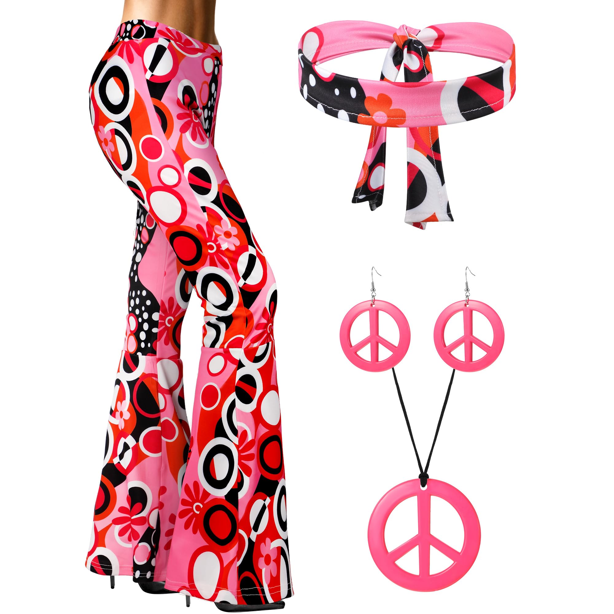 Photo 1 of SATINIOR 60s 70s Women Hippie Costume Outfits Disco Retro Flared Pants for Carnival Party Halloween (Medium)