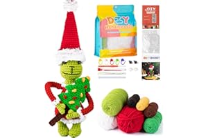 Aiseabuyzm Crochet Kit for Beginners Christmas Green Elf Knitting Starter Pack for Adults Kids Women Men Hooks Yarn Set with Step-by-Step Video Tutorials Christmas Stocking Stuffers Xmas Gift