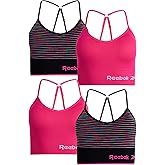 Reebok Womens Sports Bras - 4 Pack Seamless Soft Stretch Padded Sports Bras for Women with Adjustable Crossback Straps