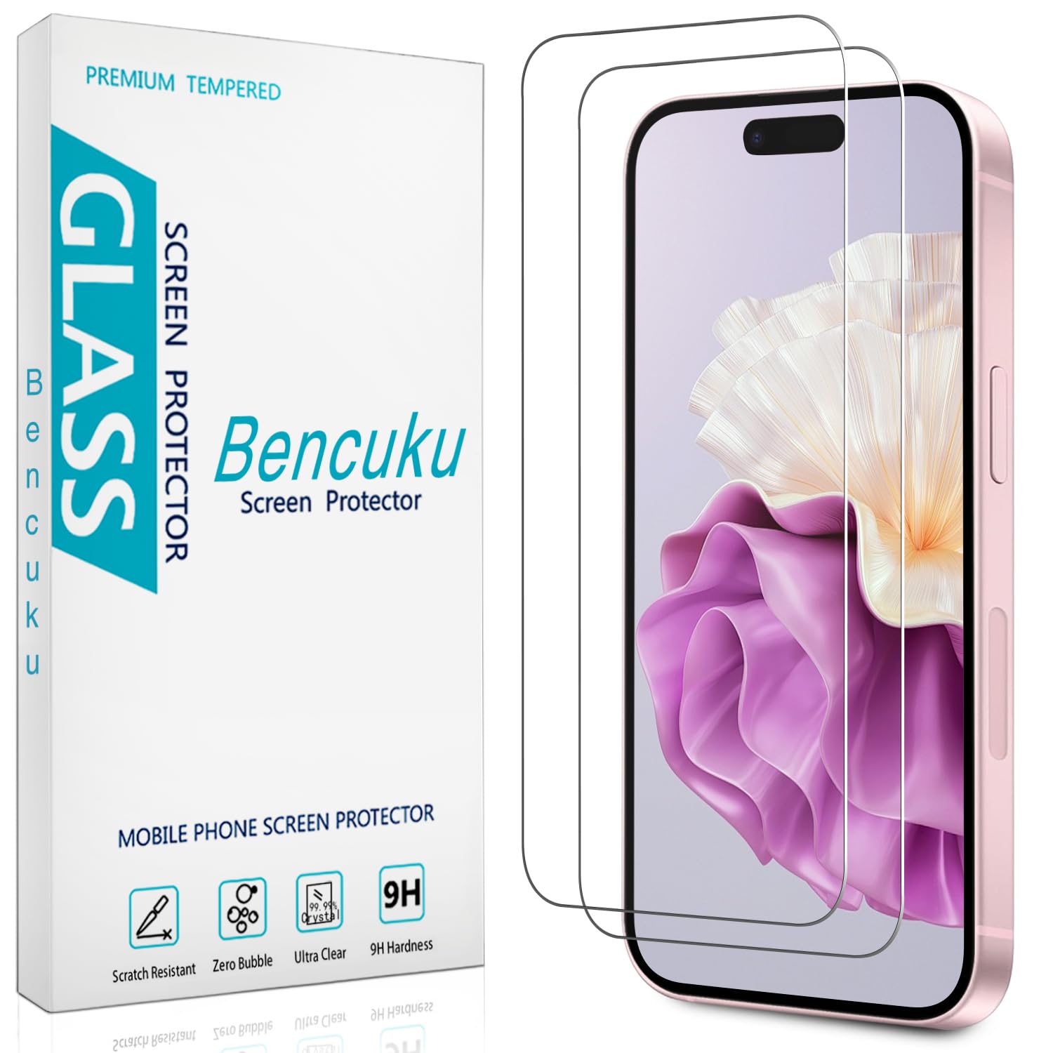 Photo 1 of Bencuku (2 Pack) Designed for iPhone 16 Plus 6.7-inch Tempered Glass Screen Protector, Full Coverage, Anti Scratch, Bubble Free