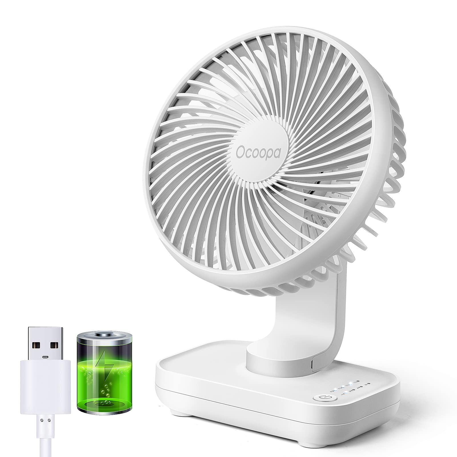 OCOOPA USB Desk Fan, 4000mAh Rechargeable Battery Operated Table Fan, 4 Speeds Setting 5 Inch Mini Fan But Powerful Cooling, Quiet Operation, Easy to Disassemble for Home Bedroom Office Desktop