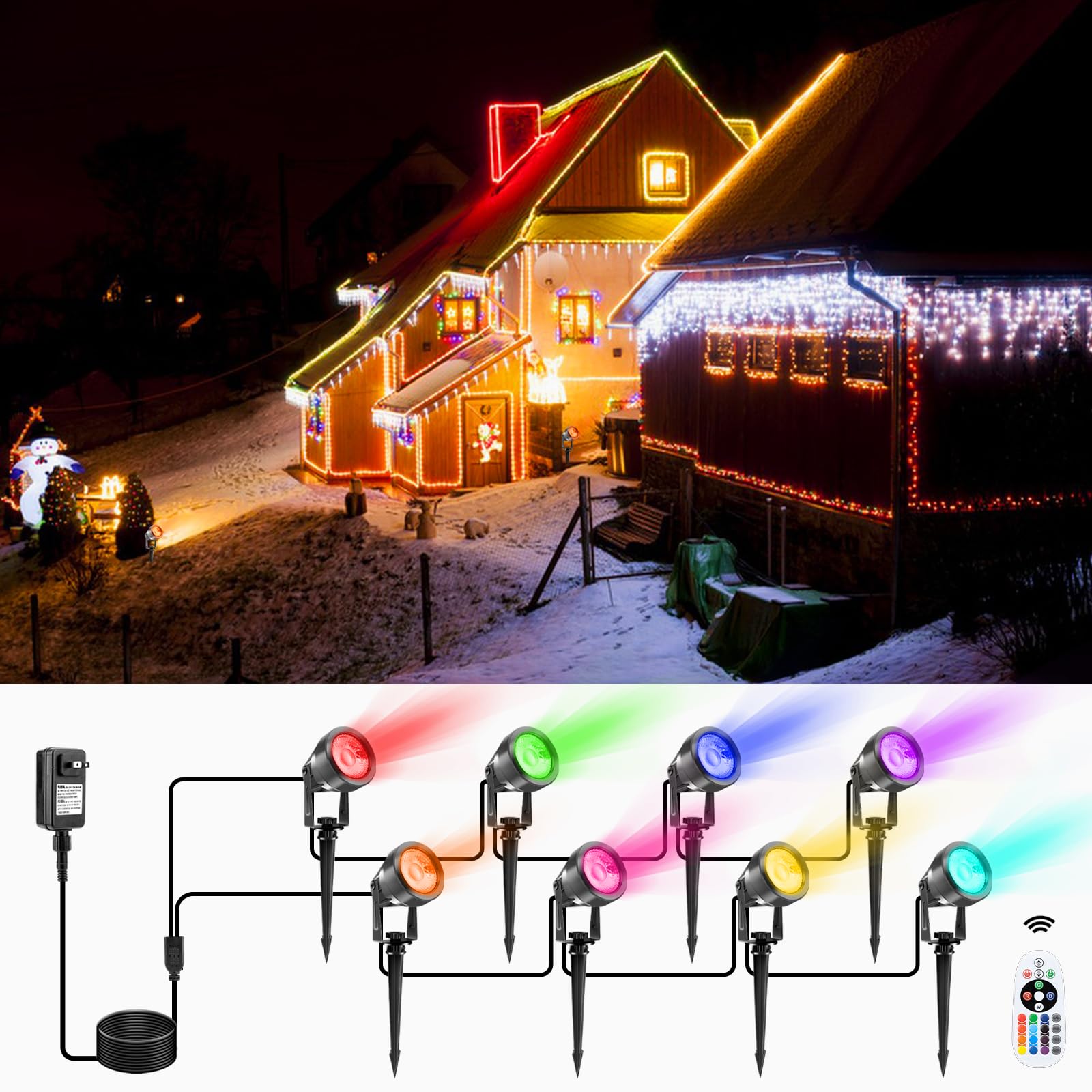 Photo 1 of VOLISUN Halloween Landscape Color Changing Spotlights RGB with Transformer 7 Multicolored Hallween Outdoor Uplights Waterproof IP65 for Patio Gate Walkway Pool Garden Yard Driveway 8Pack