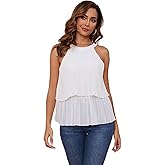 sabrilila Summer Halter Tops for Women Sleeveless Chiffon Blouse Ruffle Tiered Layered Swing Casual Shirts
