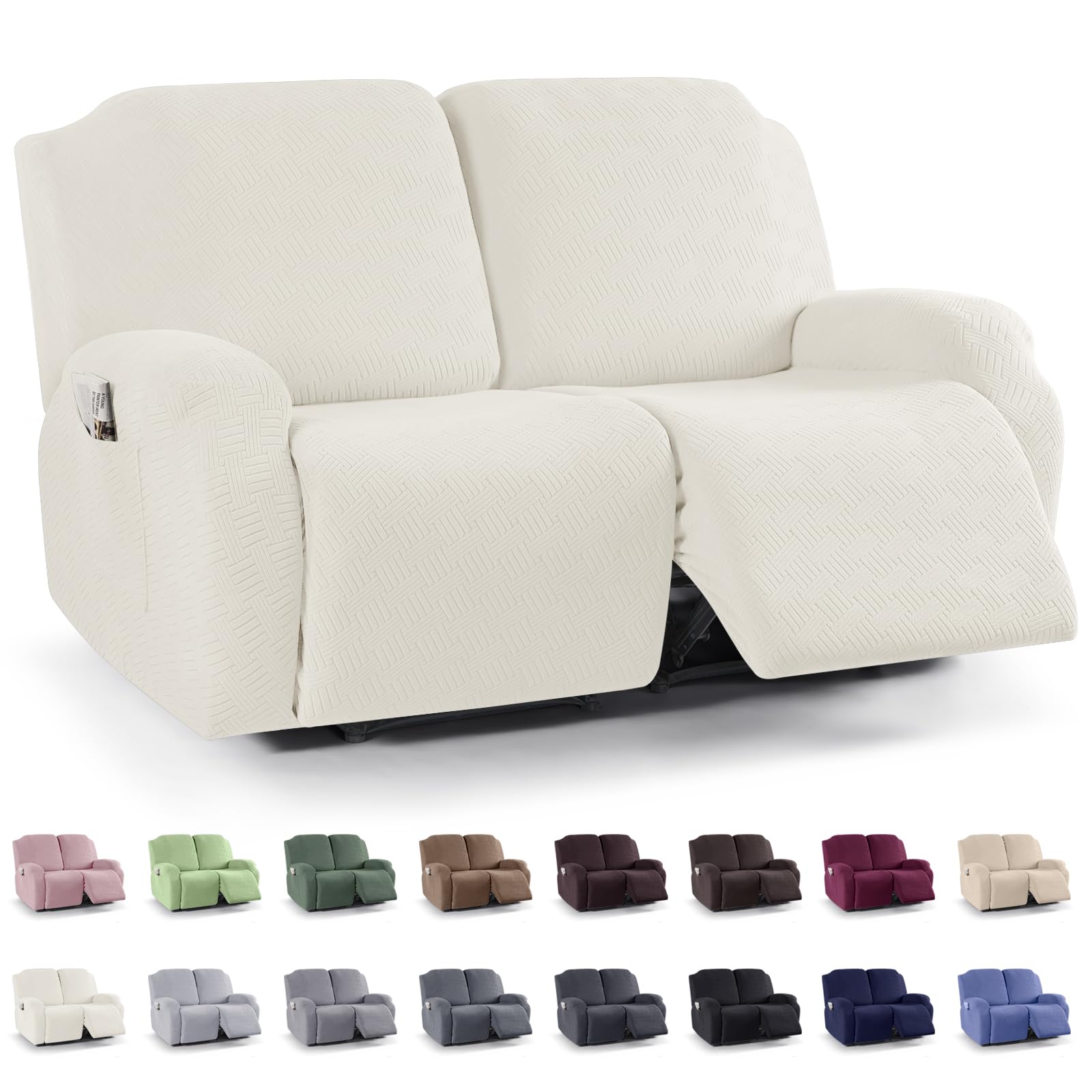 Photo 1 of KinCam Recliner Covers, Stretch Reclining Chair Covers, Recliner Sofa Slipcovers Stripe Jacquard Recliner Couch Covers Furniture Protector Covers (2 XL Seater, Cream)