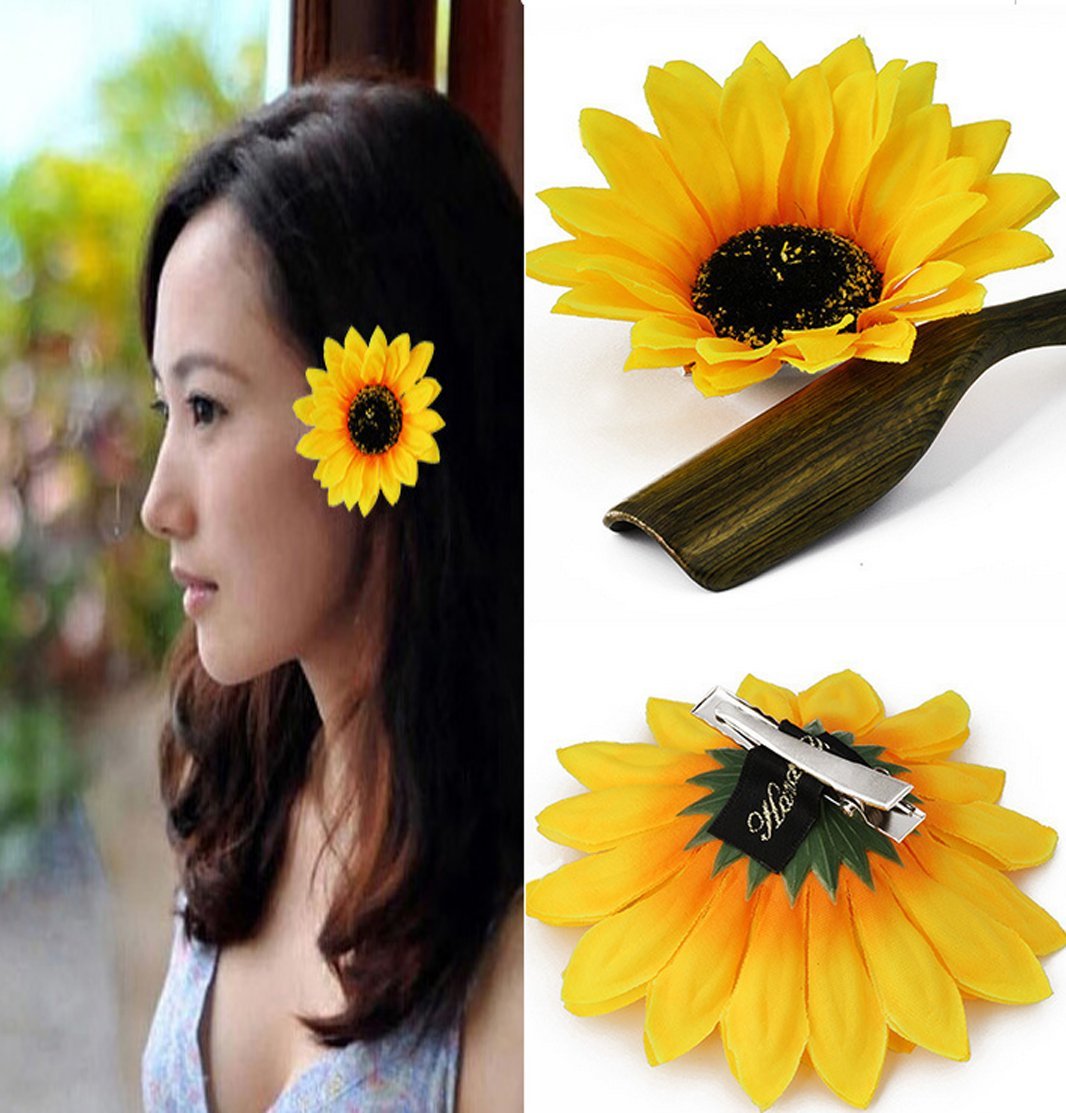 Amazon Com 2pcs 3 9 Sunflower Hair Alligator Clips Hair