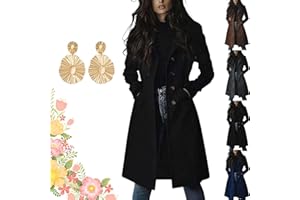 Women's Brown Suede Long Trench Coat Single Breasted Leather Work Office Jacket Fall Lapel Overcoat with Pocket