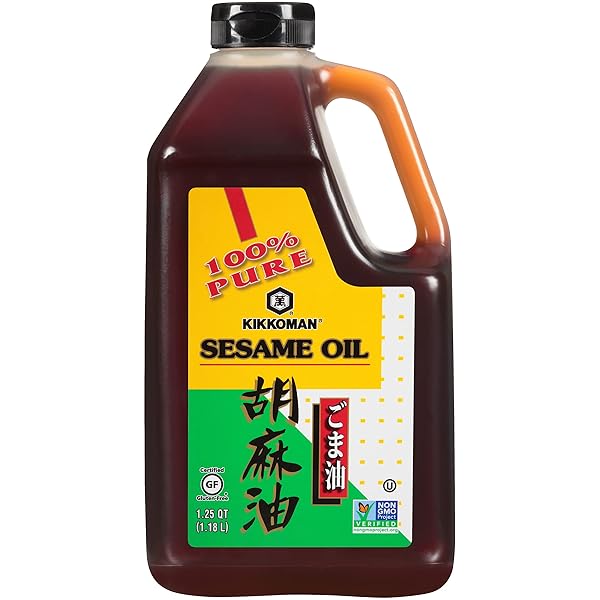 KIKKOMAN – NO PRESERVATIVES ADDED NON-GMO TOASTED SESAME OIL, PERFECT FOR GRILLING, BAKING & ALL-PURPOSE SEASONING FOR COOKING – 1.25 QUARTS