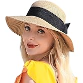 Beach Sun Straw Hats for Women, UPF 50+ UV Sun Protection Wide Brim Summer Straw Hat Foldable Packable Roll up Cap