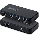 StarTech 4-Port USB-A Hub, 5Gbps, 24W PA Included (ST4300USB3V2-NA) | 2-in-1 USB-C and USB-A host cable, BC 1.2 fast-charge port, 24W adapter, North America plug, MacBook Windows