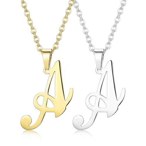 Finrezio Zwei Edelstahl Brief Kette Name Initiale Alphabet Buchstaben A bis Z Anhänger Halskette Für Damen Herren