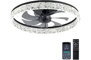 AQUBT Ceiling Fans with Lights and Remote, 20" Flush Mount Ceiling Fans, Stepless Color Temperature Change and 6 Speeds, for Bedroom, Kids Room.（Black）