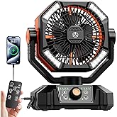 Skytoo Camping Fan, 20000mAh Battery Powered Fan with LED Lantern, Rechargeable Battery Operated Oscillating with Remote Hook, 8 Speeds Outdoor Fans for Teny, Picnic, Fishing, Travel, Jobsite Black