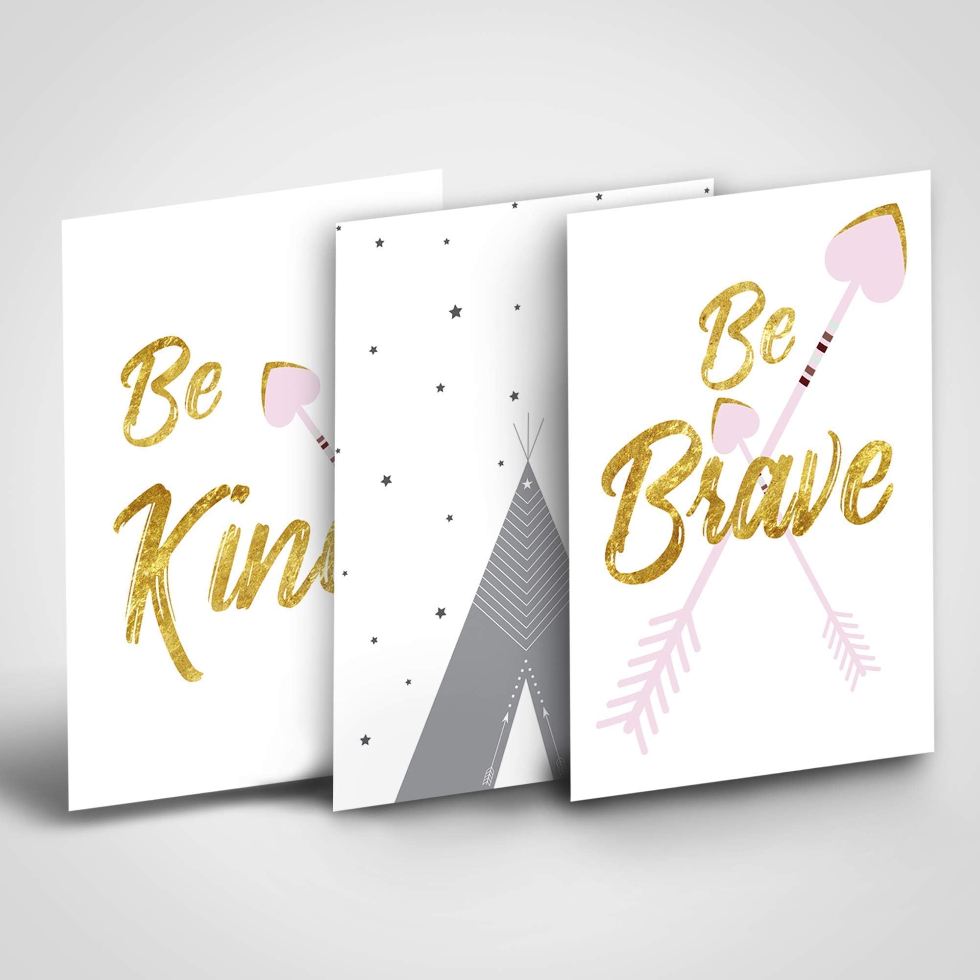 Inspirational Quote Modern Typography Art Print Set of 3 (8”X10”), Motivational Quote Phrases Wall Art Poster for Nursery or Girl Room Playroom Décor, Pink Gold And Gray Positive Wall Decor, Unframed