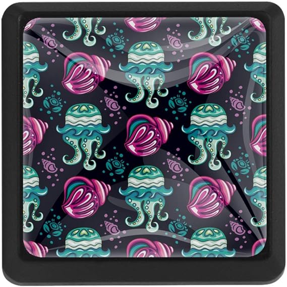 Farbige Kraken-Muschel Quadratische Schubladenknöpfe Kristallglas 3D