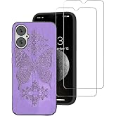 DAMONDY for BLU G34 Phone Case Cover 2 Pack Screen Protector -Purple | BLU G34 Case Cute 3D Flower Soft Black Silicone TPU Shockproof for Women Full Body