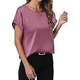 ANRABESS Women's Summer Dressy Casual Short Sleeve Shirts Crewneck Satin 2026 Business Office Work Blouse Tops