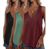 KKJ 3 Pack Womens Tank Tops 2026 Spring Summer Vacation Outfits V Neck Loose Sleeveless Blouse Casual Shirts Fashion Clothes