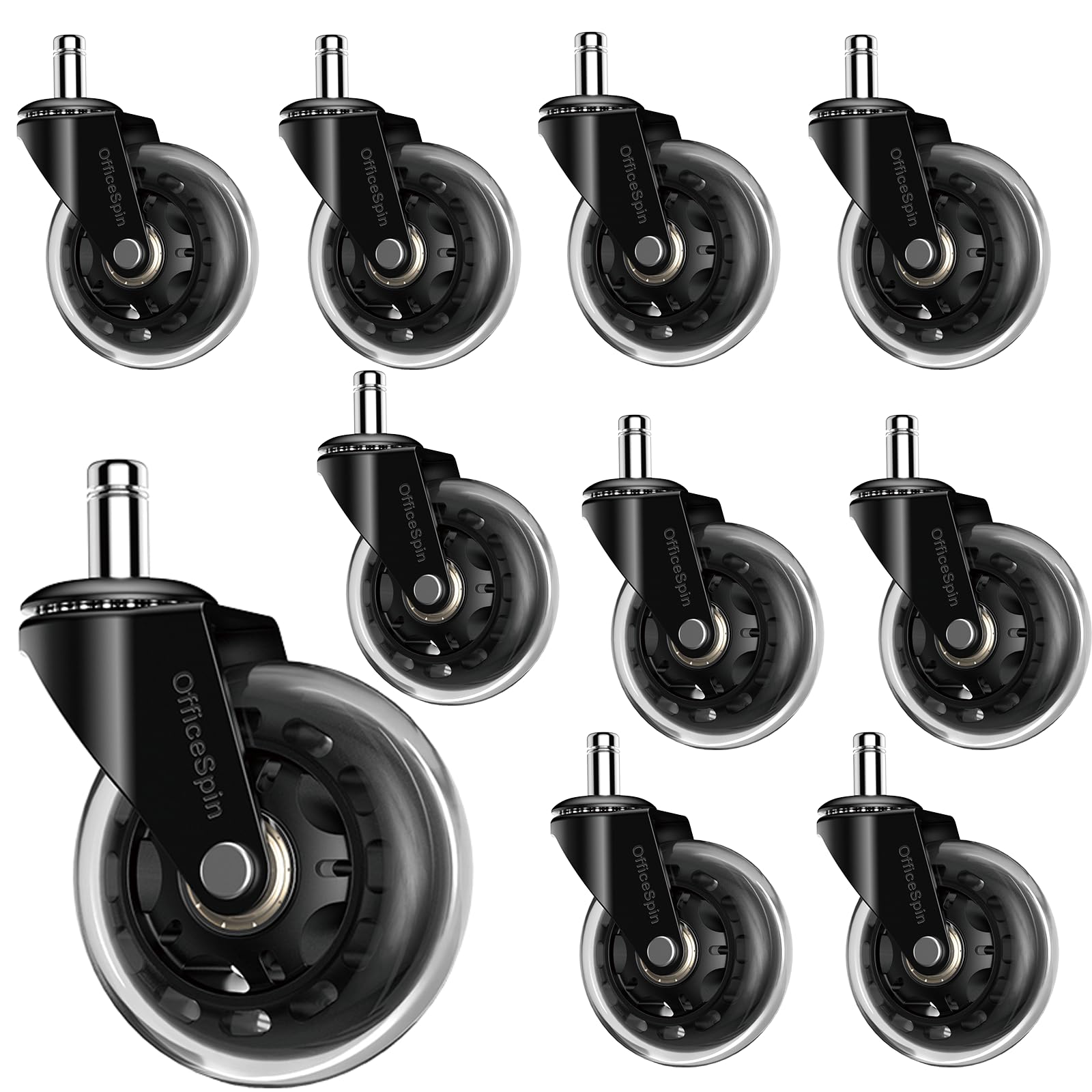 Photo 1 of **4 WHEELS** 10 Pack-OfficeSpin Office Chair Wheels Replacement, Roller Blade Wheels, Office Chair Casters for Hardwood& Carpet Floors (Clear)