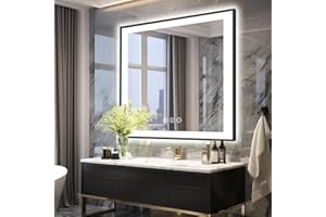 Megatex 36x36 Square Lighted Bathroom Mirror, Wall-Mounted, Black Rim Mirror, Vanity(Front and Backlit), Stepless Dimmable CRI90+, Anti-Corrosion, Anti-Rust, Touch Sense, Memory(Horizontal/Vertical)